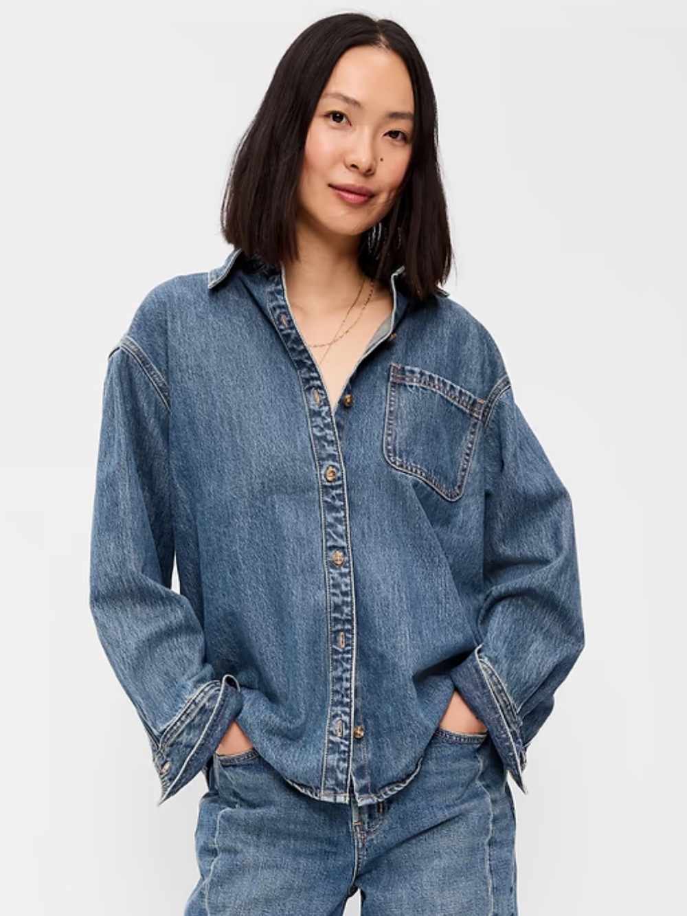Old Navy Denim Button-Down Shirt - Blue
